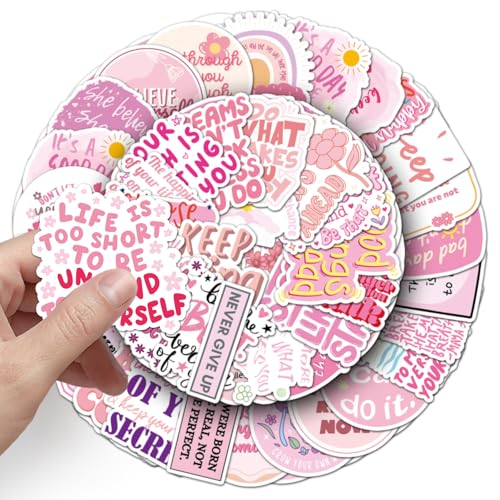 50PCS Pink Motivational Stickers for Girl, Waterproof Inspirational Positive Affirmation Vinyl Decals, Aesthetic Preppy Quote Stickers for Water Bottle, Laptop, Scrapbook, Skateboard, Guitar, Phone - color: Pink Motivational Stickers-1
