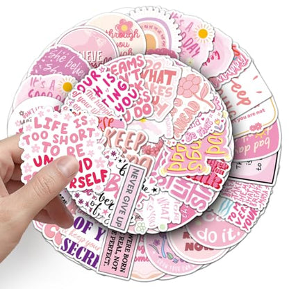 50PCS Pink Motivational Stickers for Girl, Waterproof Inspirational Positive Affirmation Vinyl Decals, Aesthetic Preppy Quote Stickers for Water Bottle, Laptop, Scrapbook, Skateboard, Guitar, Phone - color: Pink Motivational Stickers-1