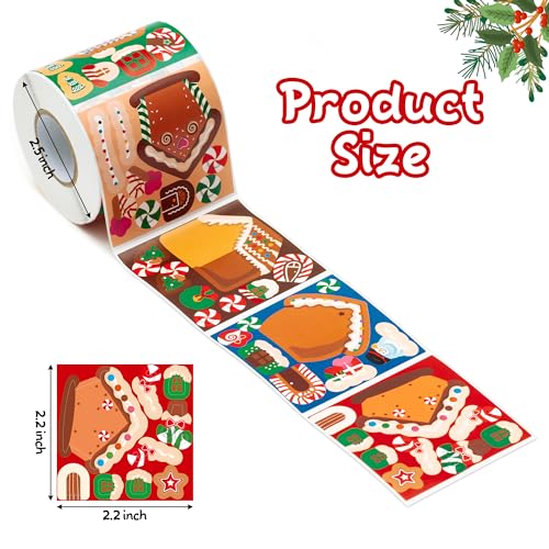 Haooryx Christmas DIY Gingerbread Stickers - 300pcs Self-Adhesive Christmas Make a Gingerbread House Sticker Roll Make Your Own Sticker GiftWrap Decals DIY Art Craft Winter Xmas New Year Gift Wrapping - style: Christmas Gingerbread House 1Roll