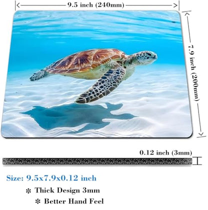Sea Turtle Mouse Pad, Marine Organism White and Blue Ocean Desk Mat - color: Custom Designs Art 052