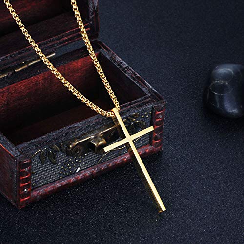 Stainless Steel Cross Pendant Necklaces for Men Women 24 Inch Chain - color: Gold