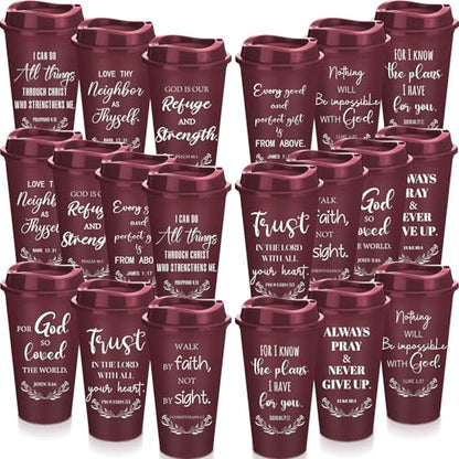 Skylety 20 Pack Christian Gifts Bulk 16oz Bible Verse Tumbler with Lids - color: Burgundy