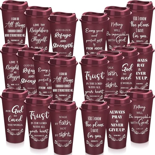 Skylety 20 Pack Christian Gifts Bulk 16oz Bible Verse Tumbler with Lids - color: Burgundy