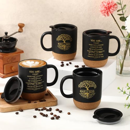 Didaey 4 Pcs Man of God Gift for Men 15oz Christian Mug Bulk, Black