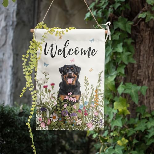 Spring Summer Garden Flag Floral Rottweiler Yard Flag Flower Dog Garden Flags for Outside Small Outdoor Welcome Flags 12x18 Double Sided - color: p-Rottweiler