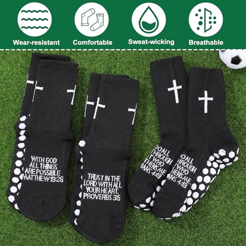 4/6 Pairs Christian Anti Slip Bible Verse Cross Print Socks - color: Black & White 3:5