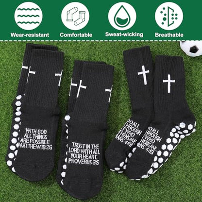 4/6 Pairs Christian Anti Slip Bible Verse Cross Print Socks - color: Black & White 3:5