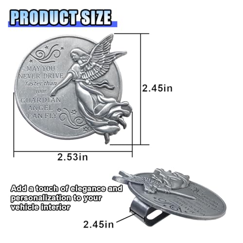 Guardian Angel Visor Clip for Car, Bless Driving Safety Car Accessories, Reads MAY YOU NEVER DRIVE FASTER THAN YOUR GUARDIAN ANGEL CAN FLY, Religious New Driver Presents for Family, Friend (2PCS) - size: 2PCS