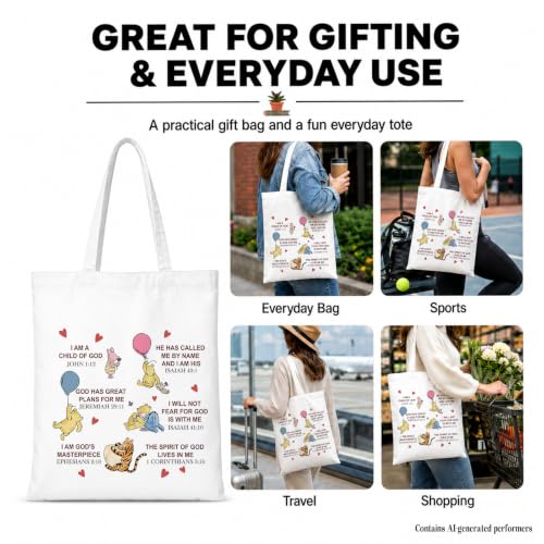 Cute Pooh Bear Aesthetic Reusable Tote Bag, Funny Gifts for Women Friends - color: Christian