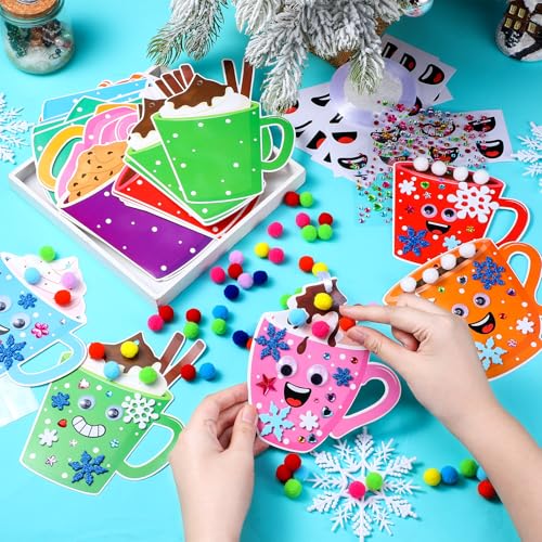 Funrous 48 Sets Christmas Crafts Kit Cocoa Paper Crafts Hanging Ornaments - style: Cocoa