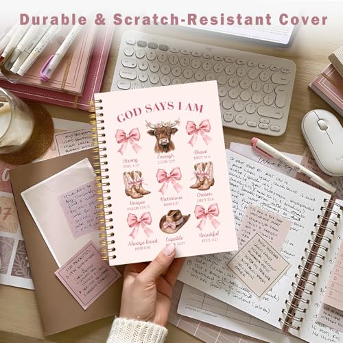 Lacama Inspirational Bible Notebook Journal, Cute Cowgirl Christian Gifts for Women, Pink God Says I am Spiral Notebook, Coquette Bow Notebook Journals, Western School Office Supplies 5.5"x8.3" - color: God Says I Am-1