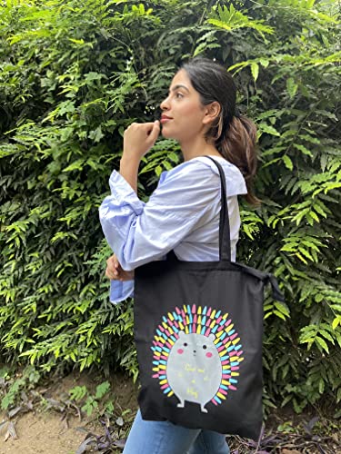 Ecoright Tote Bag for Women with Zipper, Small Tote Bag, Canvas Bag, Reusable Cotton Bag for Beach, Grocery, School & Work - color: Porcupine