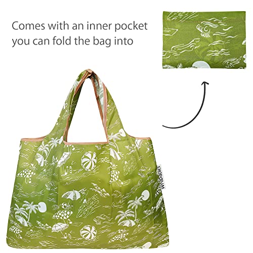 allydrew Large Foldable Tote Nylon Reusable Grocery Bags - color: Set of 2, Green Paradise, size: Large & Small (Set of 2)