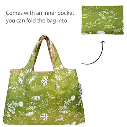 allydrew Large Foldable Tote Nylon Reusable Grocery Bags - color: Set of 2, Green Paradise, size: Large & Small (Set of 2)