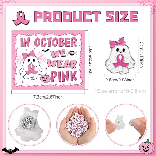 Quelay 30 Sets Breast Cancer Awareness Lapel Pins with Card Bulk Halloween Ghost Pink Ribbon Gifts Accessories for Women Survivor Public School Charity Events Gift Supplies - style: Breast Cancer Awareness