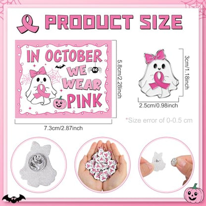 Quelay 30 Sets Breast Cancer Awareness Lapel Pins with Card Bulk Halloween Ghost Pink Ribbon Gifts Accessories for Women Survivor Public School Charity Events Gift Supplies - style: Breast Cancer Awareness