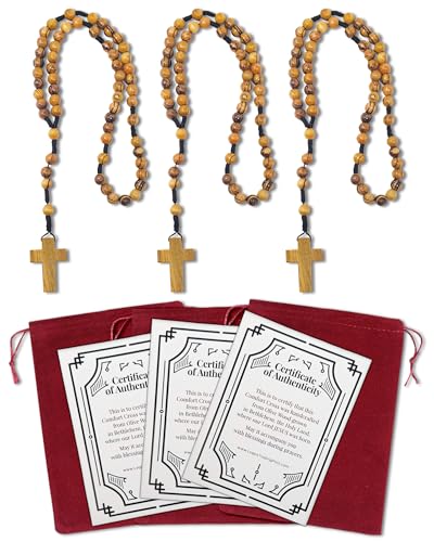 Logos Trading Post Olive Wood Catholic Rosary pouch for Men & Women - color: Pack of 3