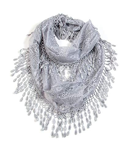 Scarf& Feminine Lace Infinity with Teardrop Fringes - color: Silver