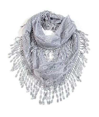 Scarf& Feminine Lace Infinity with Teardrop Fringes - color: Silver
