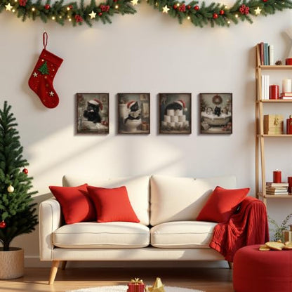 DOFQZ Funny Black Cat Christmas Bathroom Wall Art Prints 8x10 Set of 4 - color: 29Child, size: 8*10
