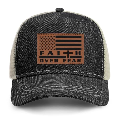 Jesus Hat Christian Gifts for Men American Flag Hats Faith Over Fear Hat Fathers Day Christmas Birthday Gifts for Friend - color: Charcoal-grey