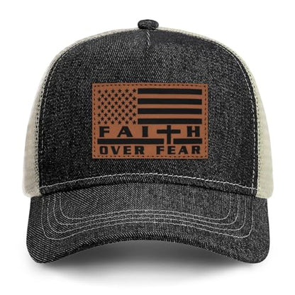 Jesus Hat Christian Gifts for Men American Flag Hats Faith Over Fear Hat Fathers Day Christmas Birthday Gifts for Friend - color: Charcoal-grey