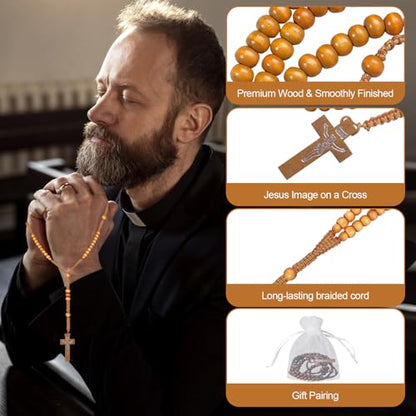 120 Set Wooden Rosary Beads Bulk Wood Catholic Rosaries Jesus Holy Cross First Communion Wood Carved Rosary with Organza Bags Religious Rosaries Catholic Baptism Church Present for Men Women Supplies