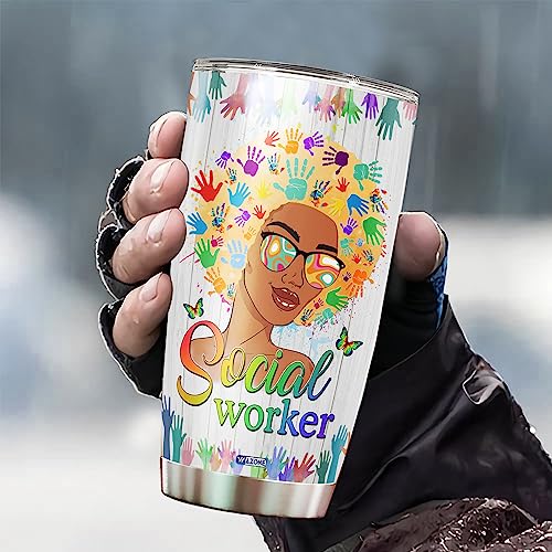 WAZONE Personalized Social Worker Stainless Steel Tumbler 20oz 30oz Sayings Custom Name Travel Mug With Lid Insulated Cup Novelty Double Wall Vacuum Things Gifts Birthday Christmas For Women - color: Social Worker