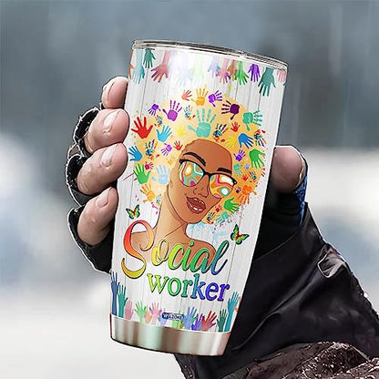 WAZONE Personalized Social Worker Stainless Steel Tumbler 20oz 30oz Sayings Custom Name Travel Mug With Lid Insulated Cup Novelty Double Wall Vacuum Things Gifts Birthday Christmas For Women - color: Social Worker