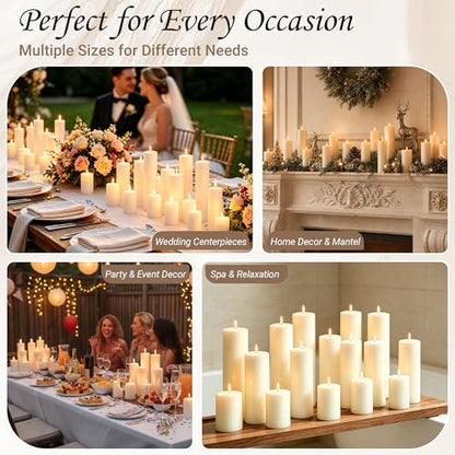 18-Pack Ivory White Pillar Candles Bulk Set, 2 x 3/6/8 Inch 3 Size - size: 2 x 3/6/8 Inch