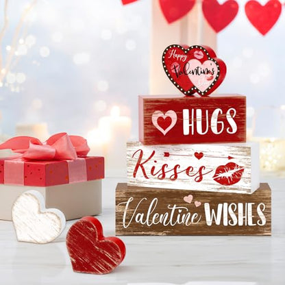 Britimes Tiered Tray Decor Set, 4 Pack, Wooden Table Sign, Heart Kisses - style: Be Mine Gift Valentine