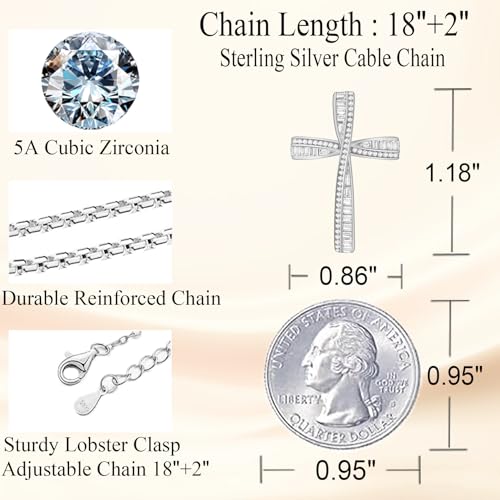 Cross Necklace for Women, 925 Sterling Silver 18K Gold Plated Cross Necklaces for Women, Cross Pendant with 5A Cubic Zirconia Diamond, Birthday Christmas Jewelry Gifts for Women Her Wife - color: White gold