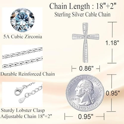 Cross Necklace for Women, 925 Sterling Silver 18K Gold Plated Cross Necklaces for Women, Cross Pendant with 5A Cubic Zirconia Diamond, Birthday Christmas Jewelry Gifts for Women Her Wife - color: White gold