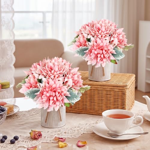 6 Set Pre-Made Flower Table Centerpieces (Retro Pink, 6 X Dahlias Table Centerpieces) - color: Retro Pink, size: 6 X Dahlias Table Centerpieces