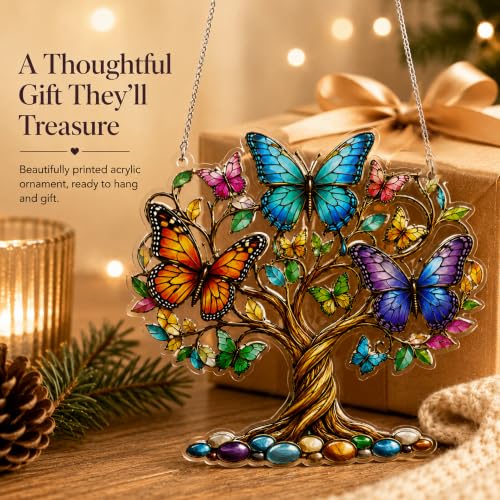 Butterfly Christmas Ornament 2026, Acrylic Butterflys Tree Ornament, Colorful Window Hanging Decoration, Butterfly Gifts for Women, Christmas Tree Decor, Holiday Suncatcher - color: Butterfly