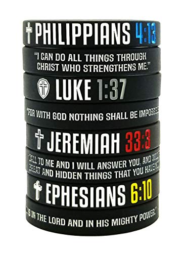 (8-Pack Christian Bible Verses Silicone Bracelets | Religious Gifts Rubber Wristbands for Men, Women | Strength Faith Hope Belief | Positive and Inspirational Messages