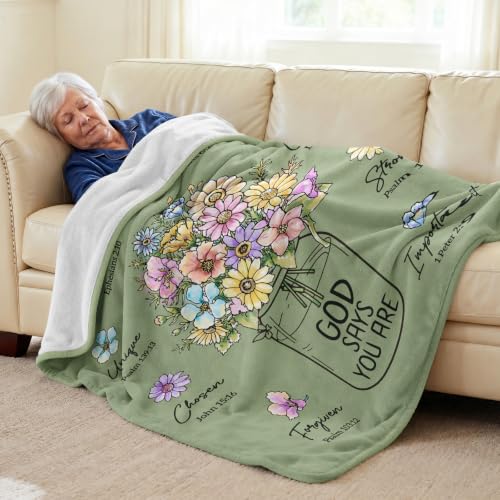 Christian Gifts for Women, Christian Birthday Blanket with Flowers - color: Sage Green, size: 80"x60"