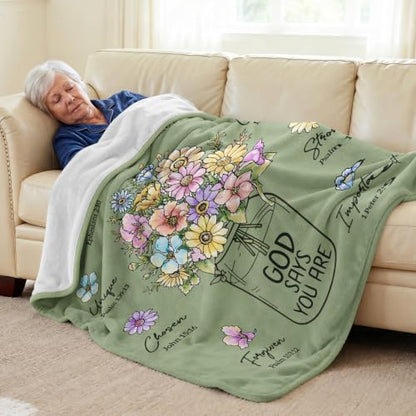 Christian Gifts for Women, Christian Birthday Blanket with Flowers - color: Sage Green, size: 80"x60"