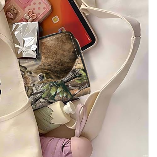 Jungle Camo Deer Print Wallet for Women Large Capacity Wallet Credit Card Holder PU Leather Zipper Clutch Purse Phone Wallet - color: Jungle Camo Deer