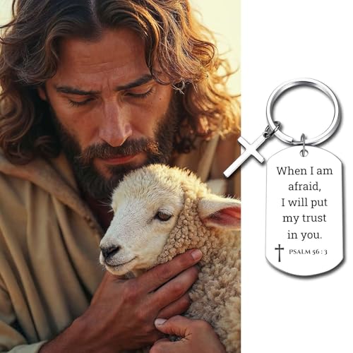GiftYou Inspirational Scripture Metal Key Chains with Cross Pendant - Bible Verse Keychain Religious Gift for Christian - color: Psalm 56:3