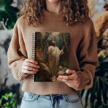 bitCNY Jesus in Prayer Notebook – Powerful Christian Art Journal with Divine Light, 8.3x5.5 Inches Faith Notebook for Men and Women 412 - color: white-Jesus in Prayer