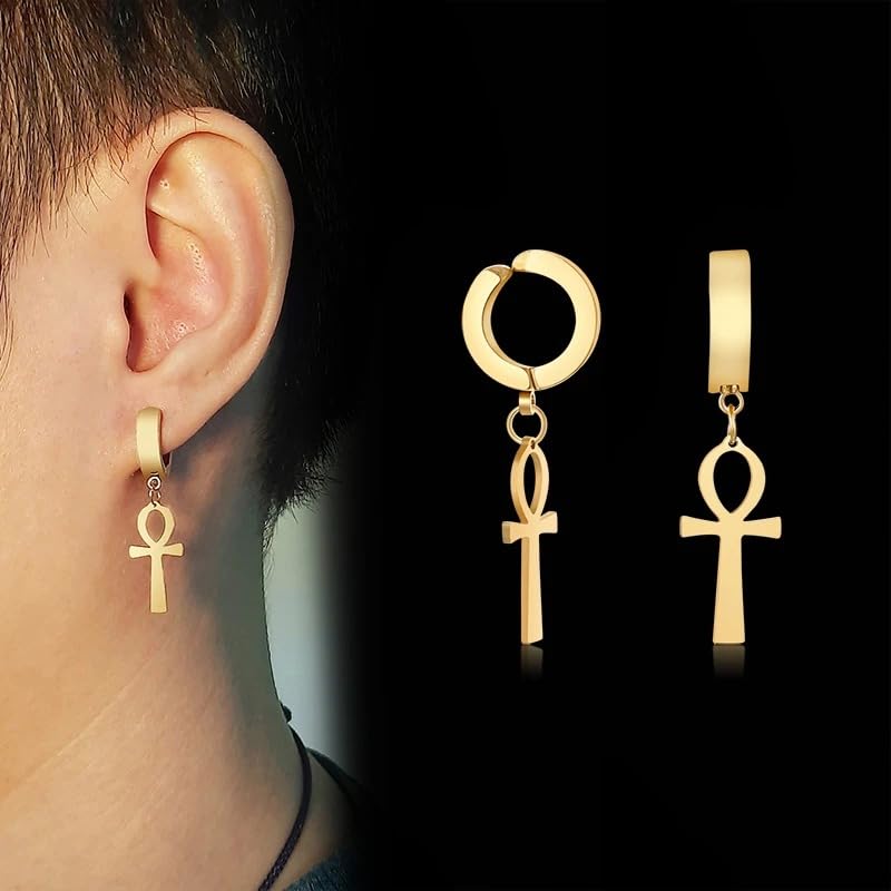 14K Yellow Gold Ankh Earrings For Women Men, The Key Of The Nile Ankh Pendant Symbol Sterling Silver Egyptian Jewelry For Men, Ankh Cross Drop Earrings Women Dangle Earrings Amulet Crucifix Egyptian Earrings For Women, Ankh Necklace Women - color: Ankh Ea