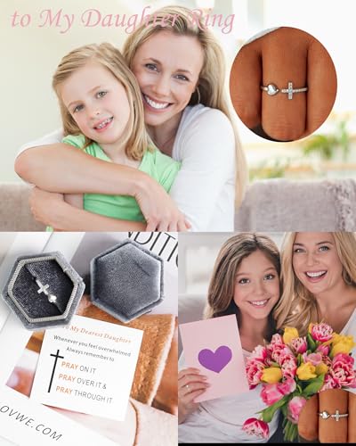 To My Daughter Ring from Mom 925 Sterling Silver Cross Ring Pray on/over/through It Rings Adjustable Anxiety Relief Rings Inspirational Cheer up Birthday Gifts for Daughter - color: A1:daughter ring