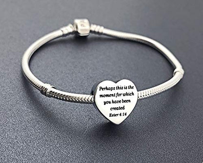 Heart Charm Fit Pandora Charms Bracelet Christian Bible Verse Charm Prayer Faith Religious Charms Gifts for Women - style: Perhaps this is the moment for which you have been created Ester 4:14
