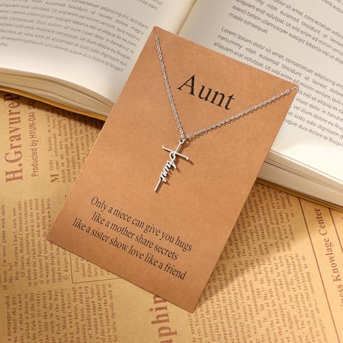 Lcherry Faith Cross Pendant Necklace for Women Religious Christian Jewelry Birthday Christmas Gifts for Women - style: 8-Aunt