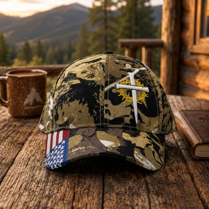 Christian Cross Baseball Cap for Men, American Flag - color: Camo