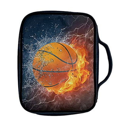 Coldinair Fire Water Basketball Print Bible Case for Men Boys Teens,Bible Cover Bags Carrying Book Case Church Bag Bible Protector with Handle and Zippered Pocket - color: Fire Water Basketball