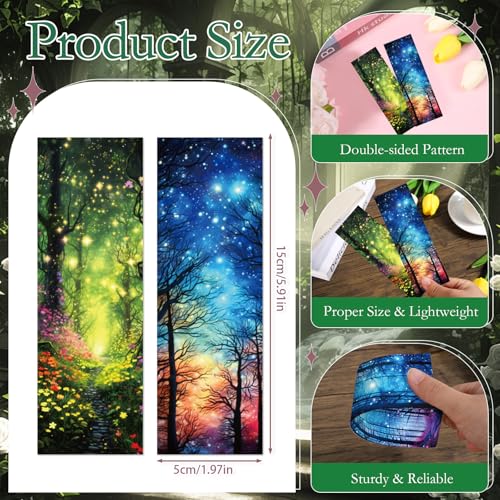 100 Pcs Fantasy Starry Night Bookmarks Moon Space Book Page Marks - color: Starry Night Forest