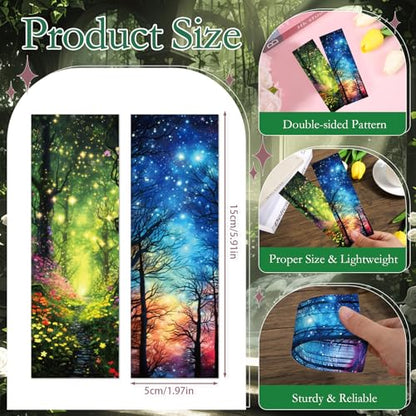 100 Pcs Fantasy Starry Night Bookmarks Moon Space Book Page Marks - color: Starry Night Forest