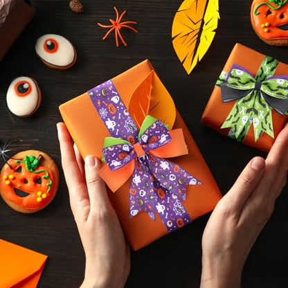 12 Rolls 60 Yard Halloween Wired Ribbon for Wreath Craft Bow - style: Ghost